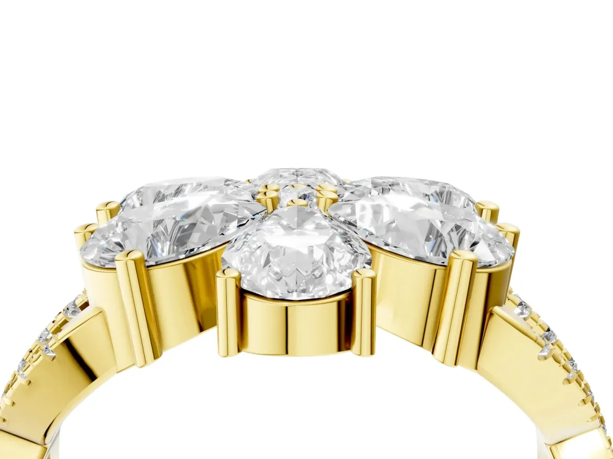 Pear Diamond Floral Ring with Round Diamond Accents Yellow gold