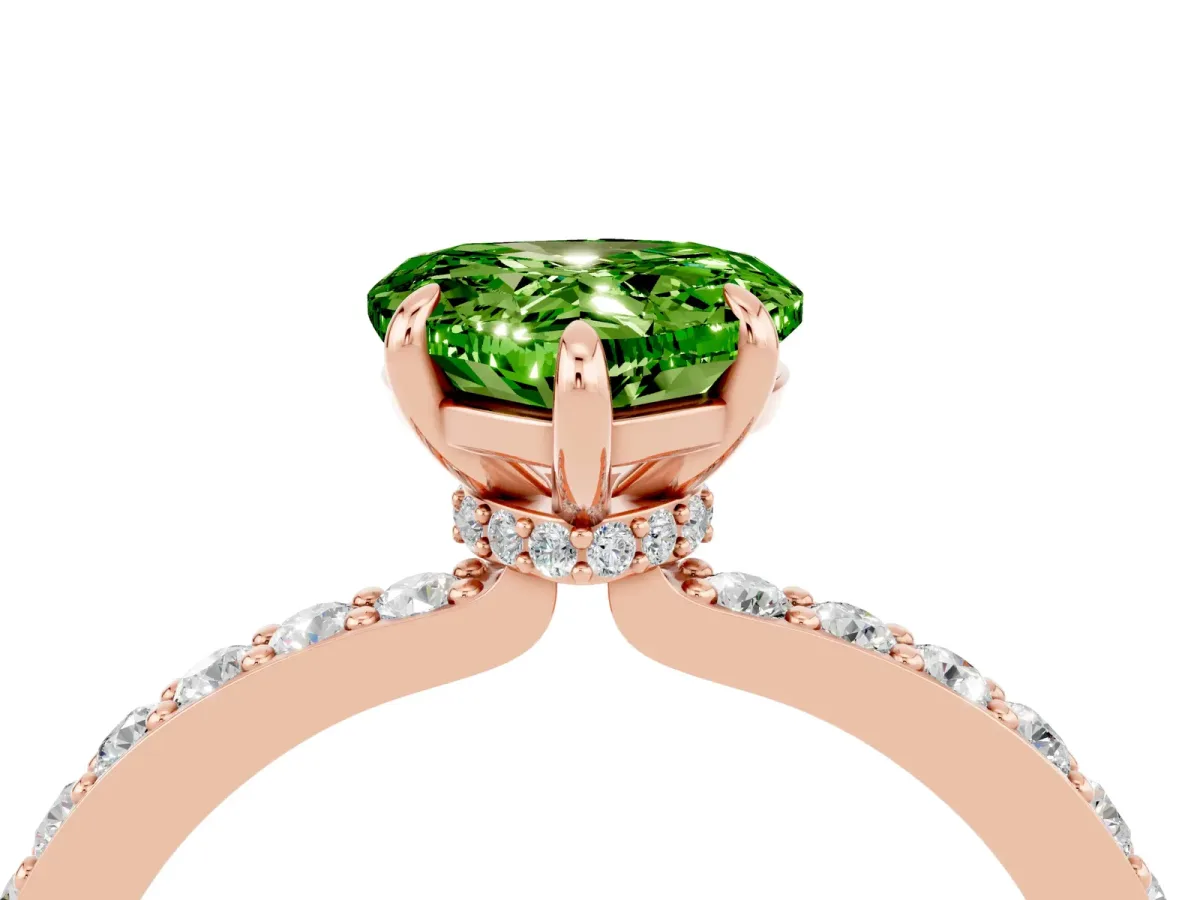 Heart Cut Peridot Solitaire Engagement Ring with Pavé Band and Four-Prong Setting Rose gold