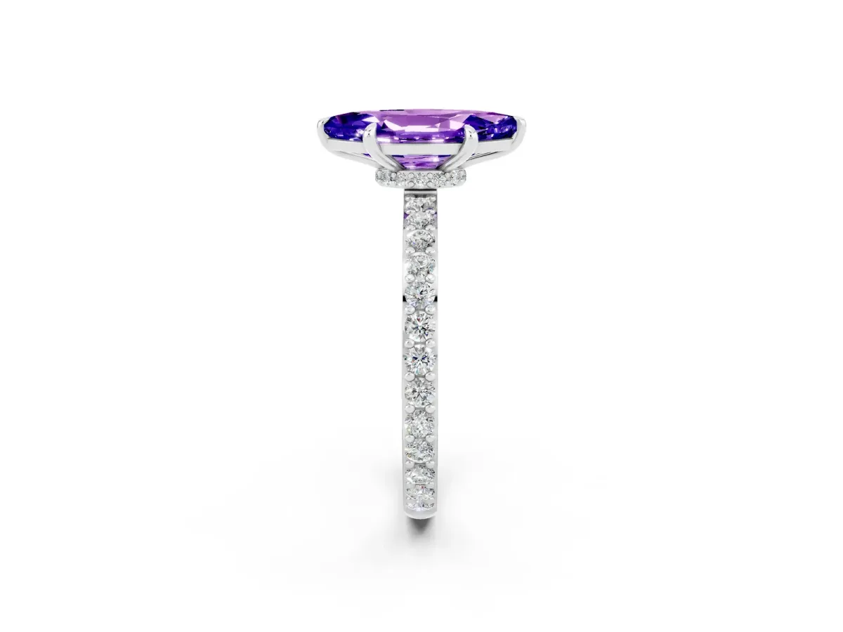 Marquise Cut Tanzanite Solitaire Engagement Ring with Pavé Band and Four-Prong Setting Platinum