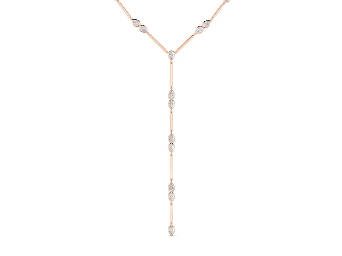 Pear Diamond Lariat Necklace with Station Accents Rose gold