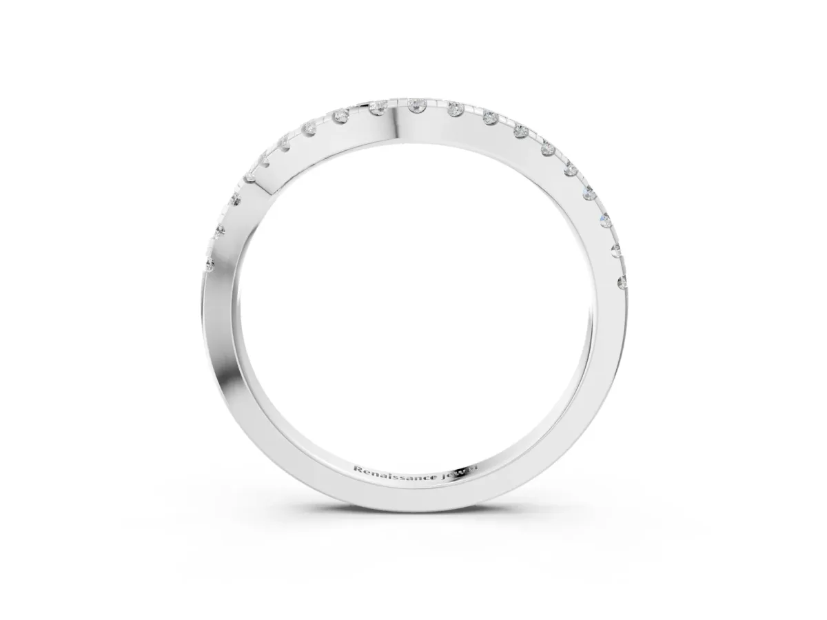 Round Cut Diamond Pavé Curved Band with Shared Prong Setting Platinum