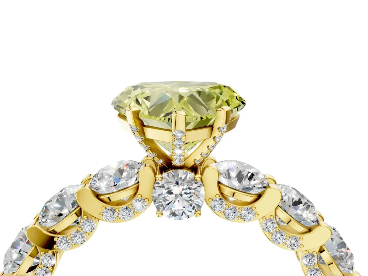Fancy Yellow Heart Cut Diamond Side Stone Engagement Ring with Four-Prong Setting Yellow gold