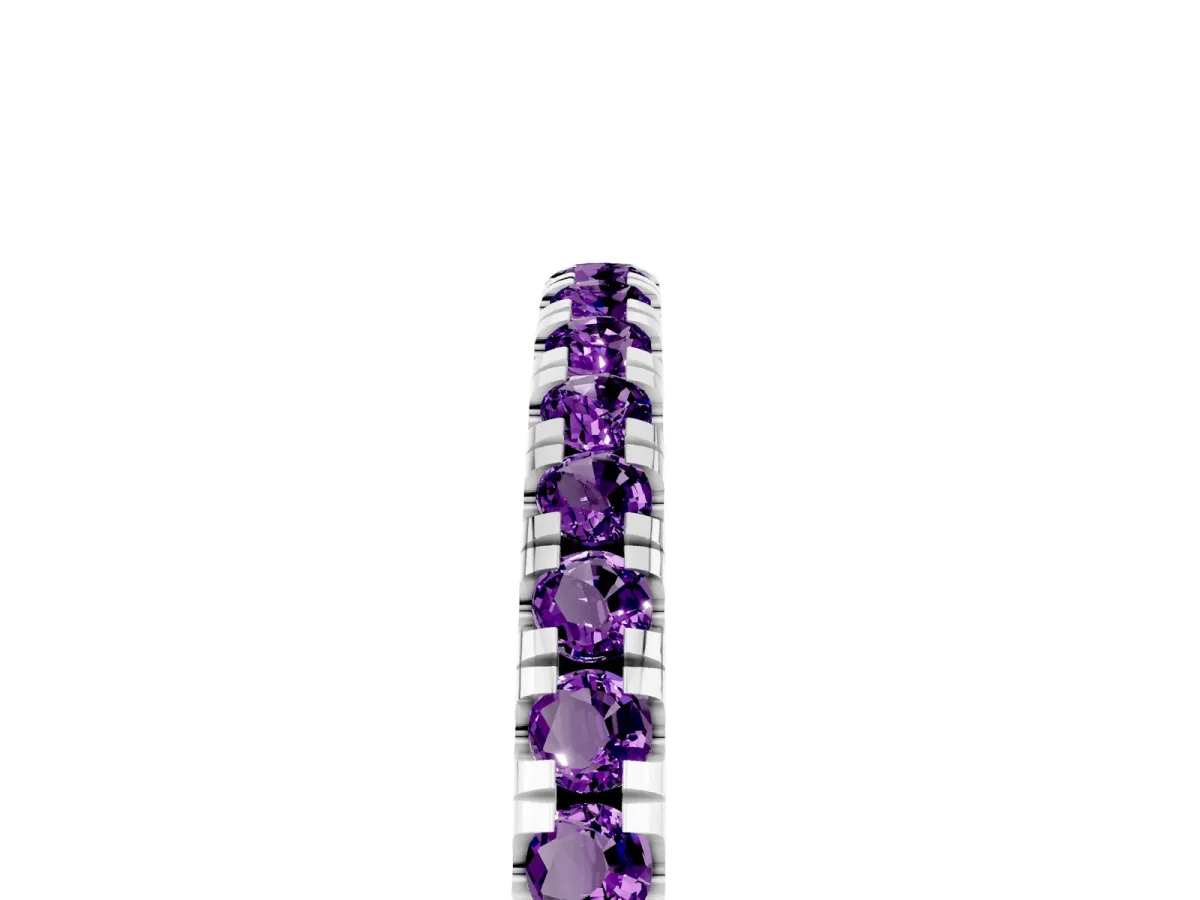 Pavé Round Amethyst Half Eternity Band with Shared Prong Setting Platinum