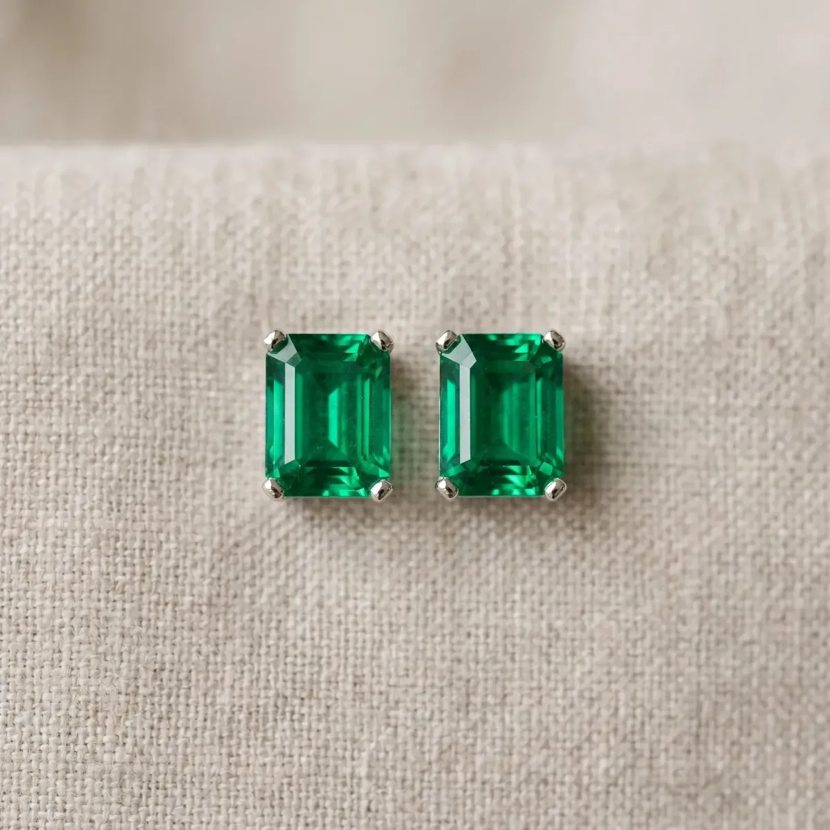 Emerald Cut Emerald Stud Earrings Platinum