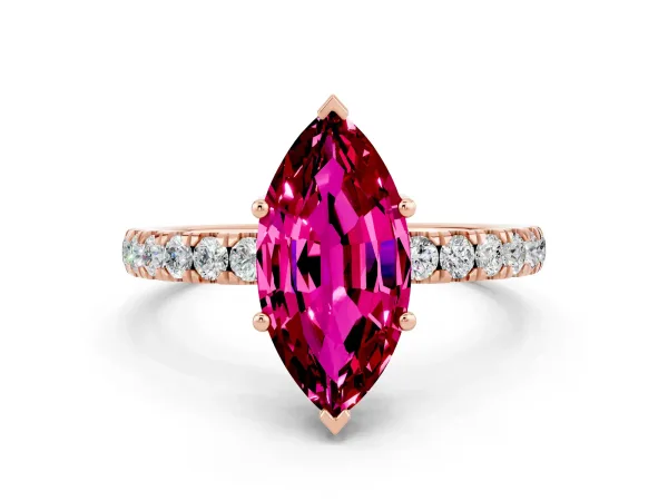 Marquise Cut Garnet Pave Band Solitaire Ring with Round and Prong Setting Rose gold