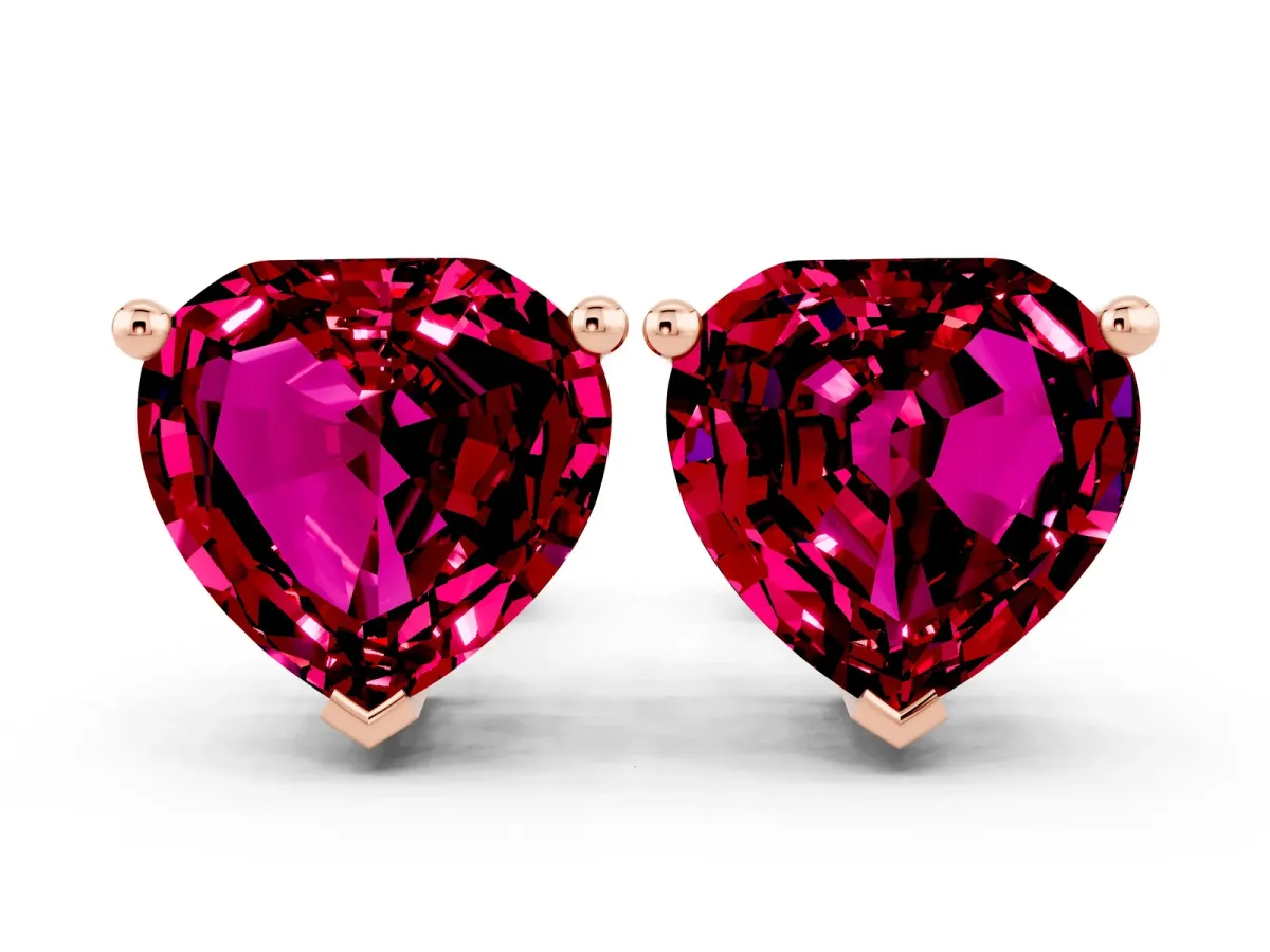 Heart Cut Garnet Stud Earrings Rose gold