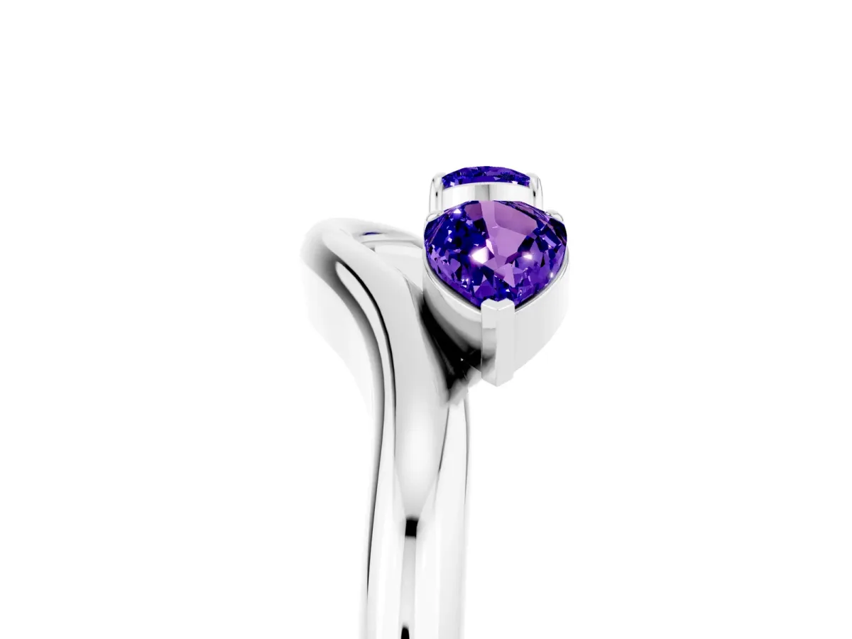 Pear Cut Tanzanite Two-Stone Open Band Ring with Prong Setting Silver