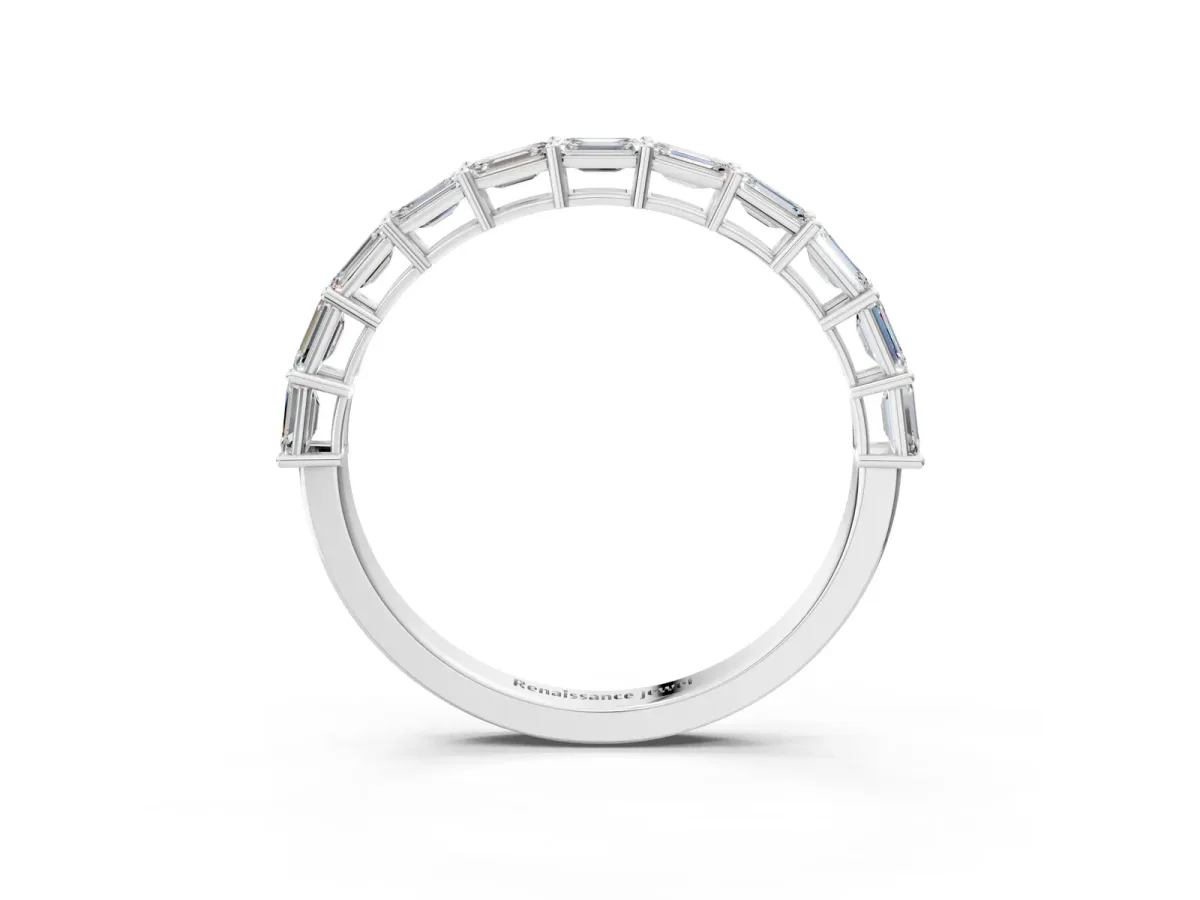 Emerald Cut Diamond Single Row Wedding Band Silver