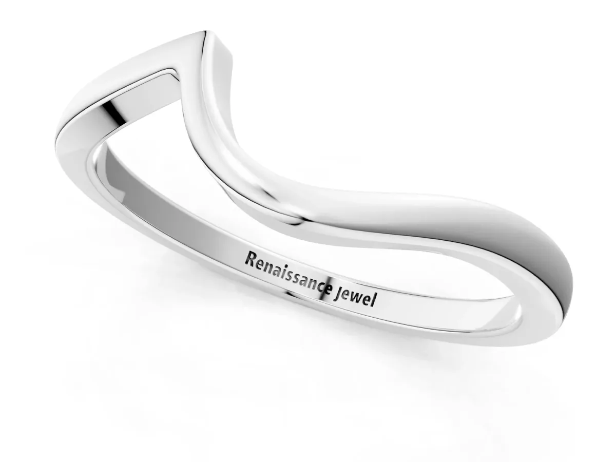 Curved Solitaire Band with Round Stone Setting White gold