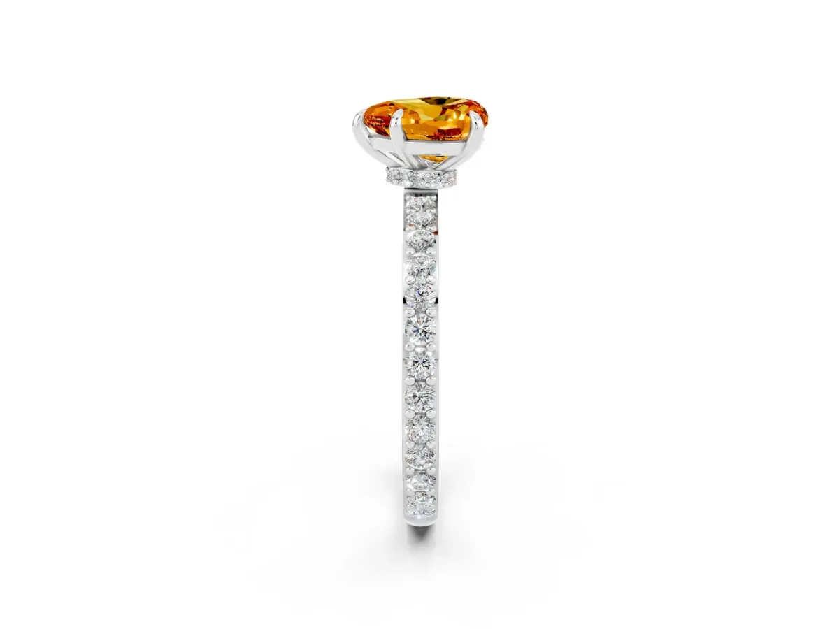 Heart Cut Citrine Solitaire Engagement Ring with Pavé Band and Four-Prong Setting Platinum