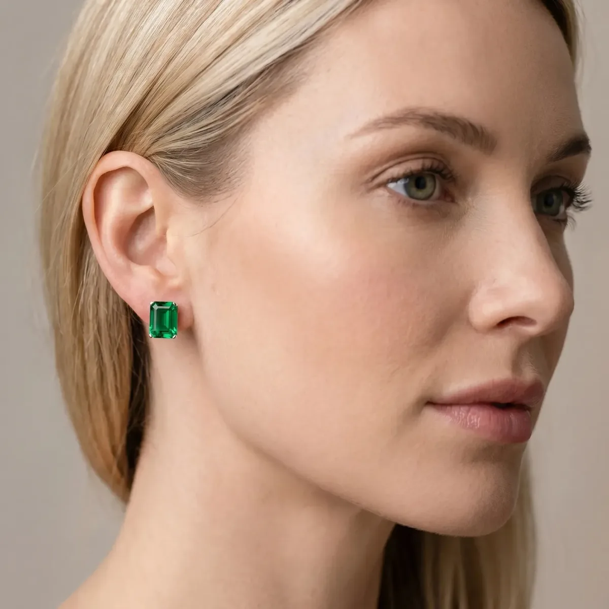 Emerald Cut Emerald Stud Earrings Platinum