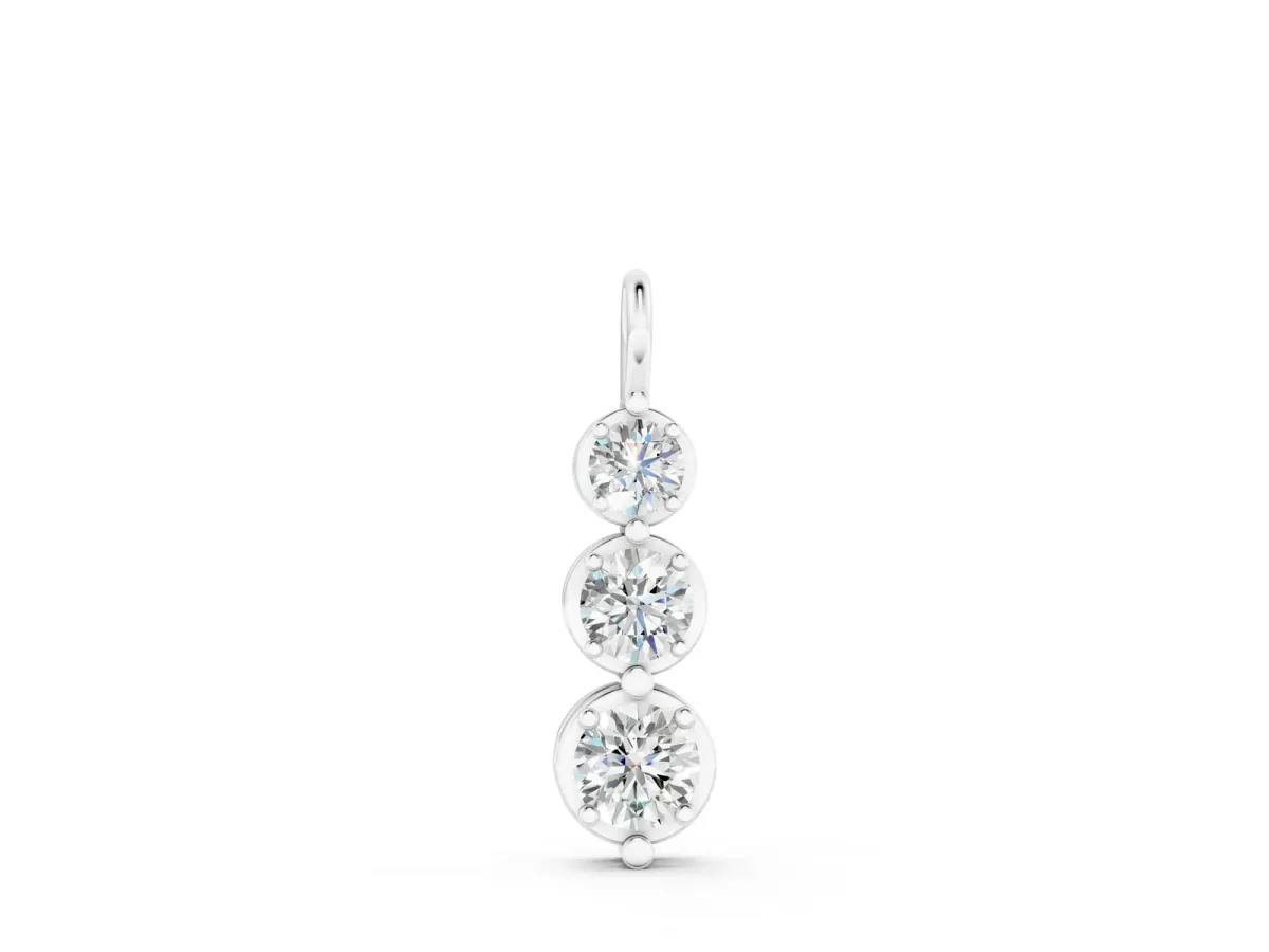 Three-Stone Round Diamond Drop Pendant with Prong Setting Silver