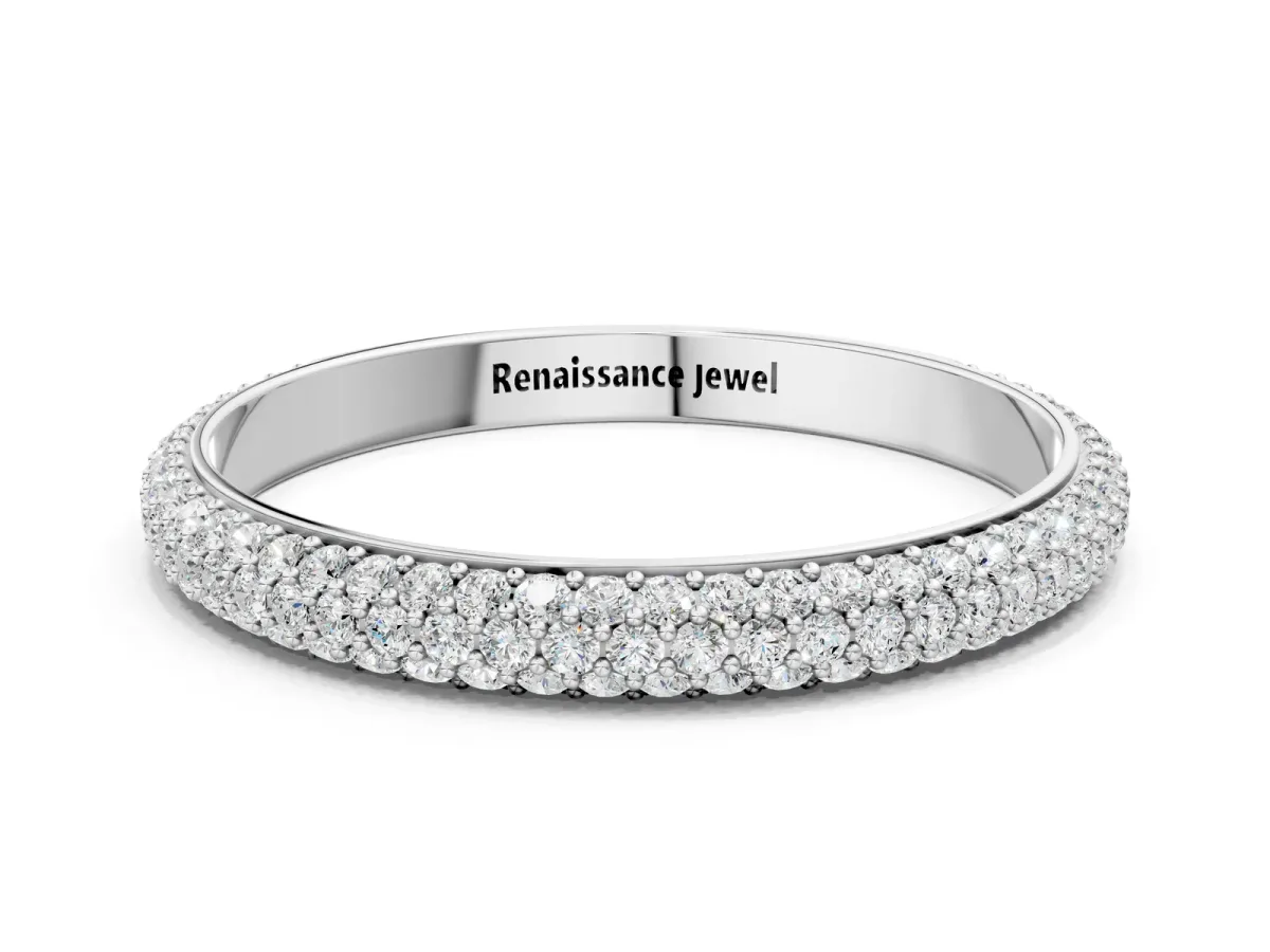 Three-Row Round Diamond Pavé Eternity Band Silver