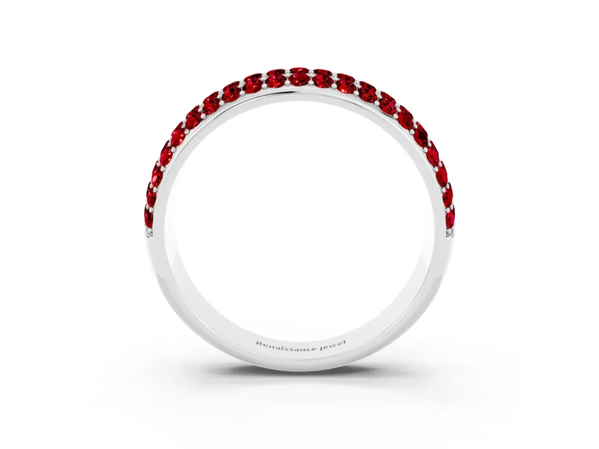 Three-Row Round Ruby Eternity Band with Shared Prong Setting Silver