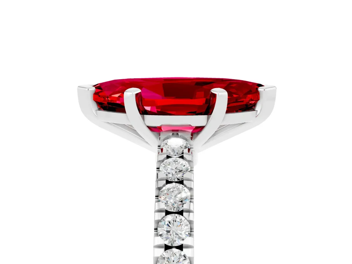 Marquise Cut Solitaire Ruby with Pavé Band and Four-Prong Setting Platinum