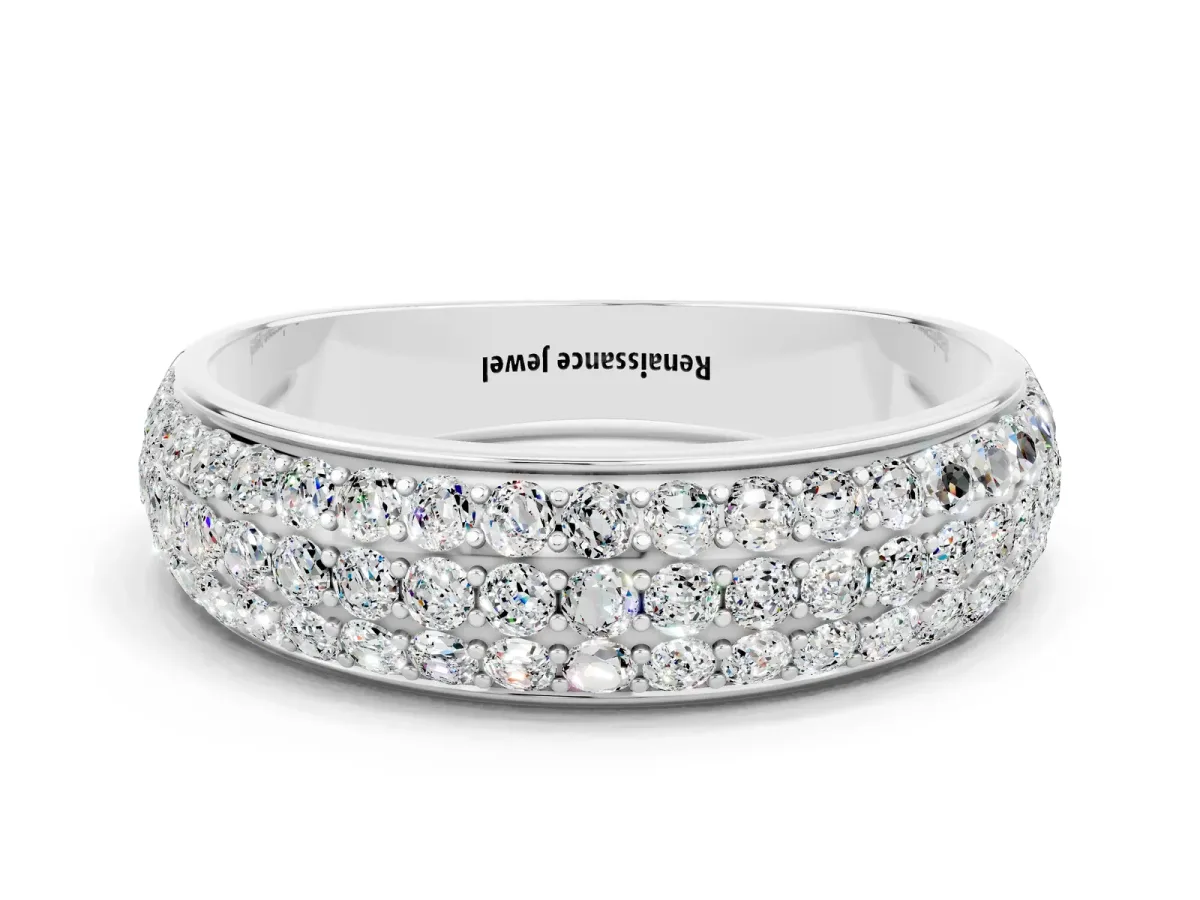 Three-Row Round Moissanite Eternity Band with Shared Prong Setting Platinum
