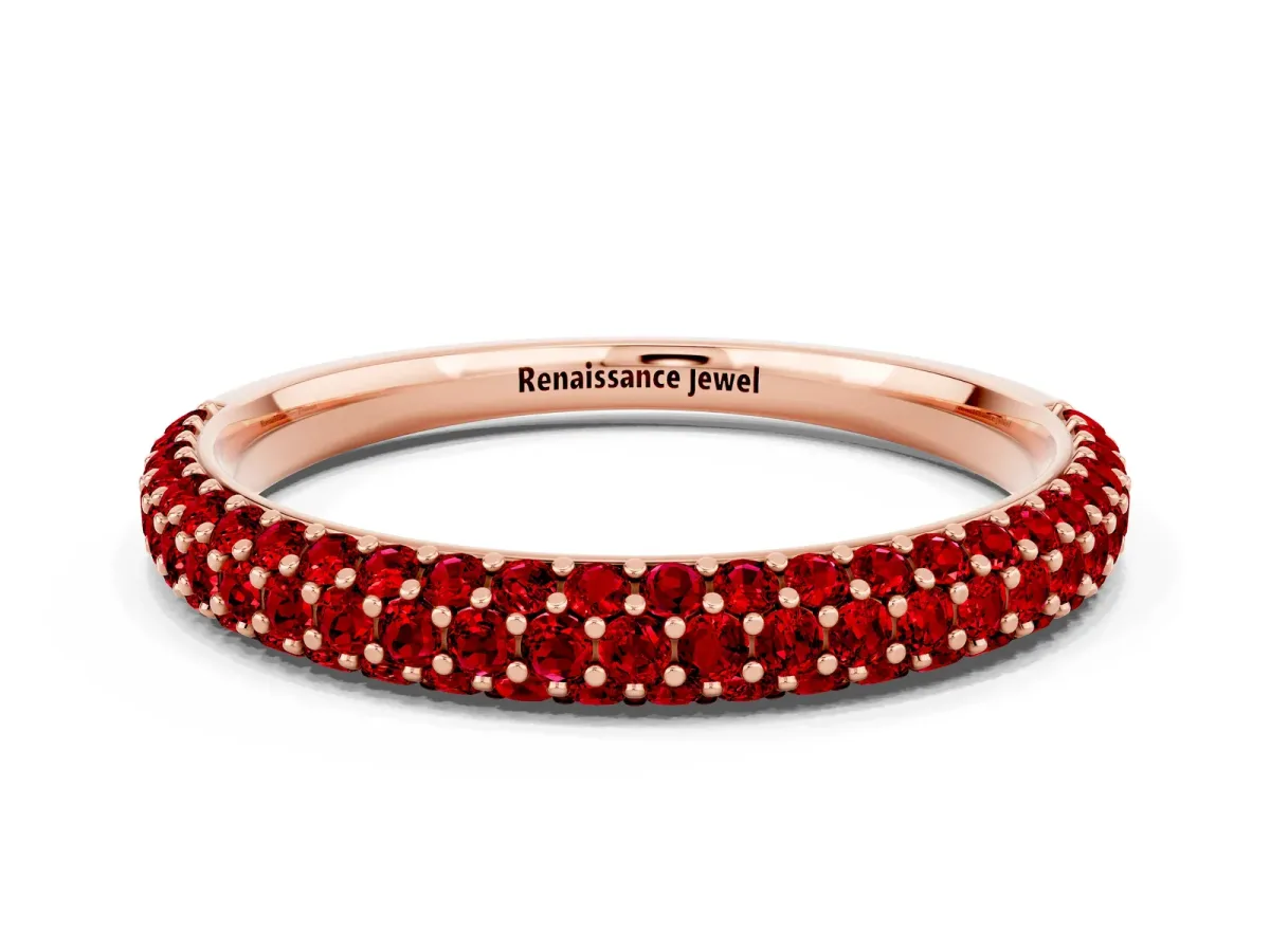 Round Ruby Pavé Eternity Band with Shared Prong Setting Rose gold