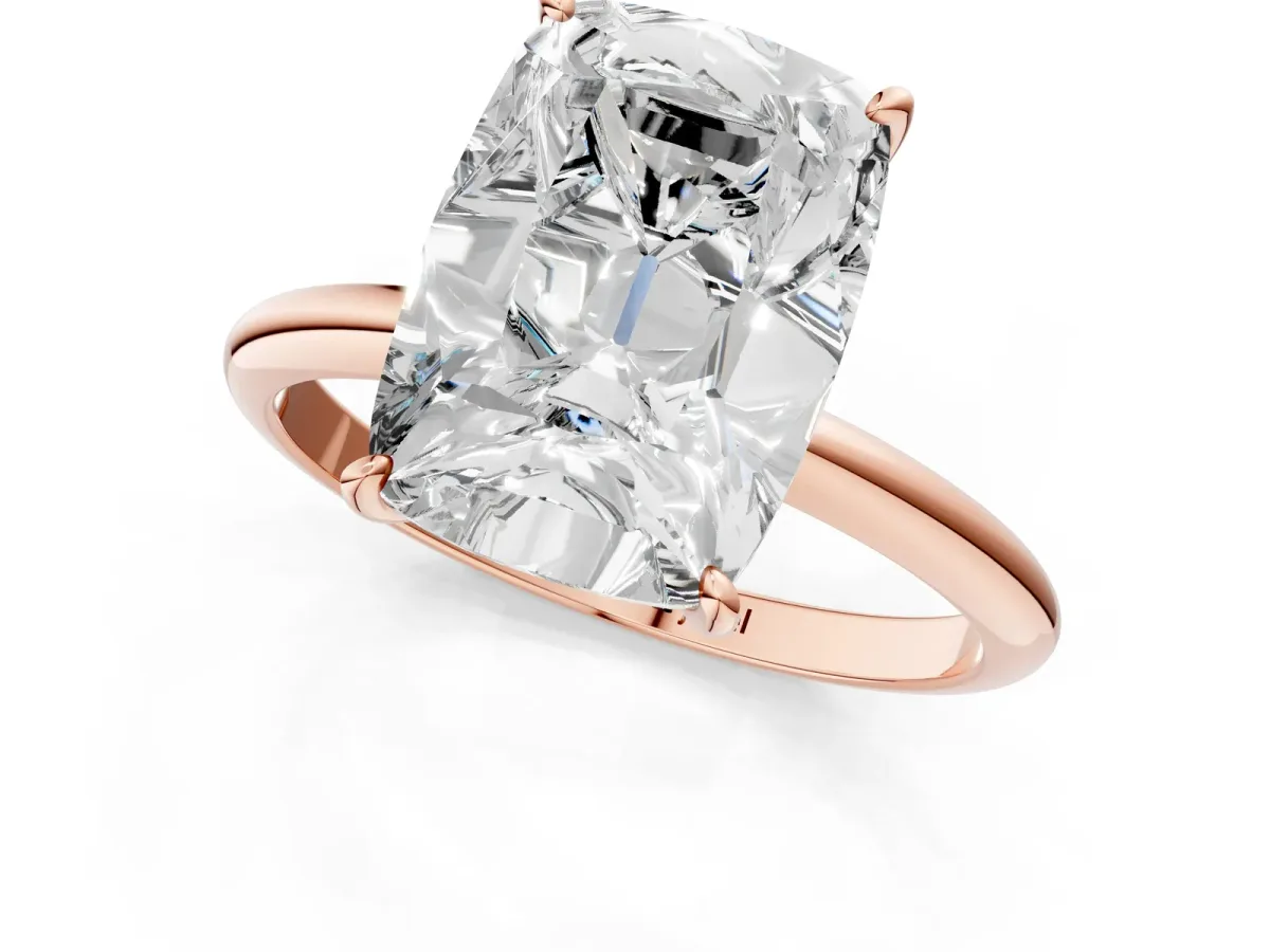 Old Mine Elongated Cushion Diamond Classic Band Four Prong Solitaire Ring Rose gold