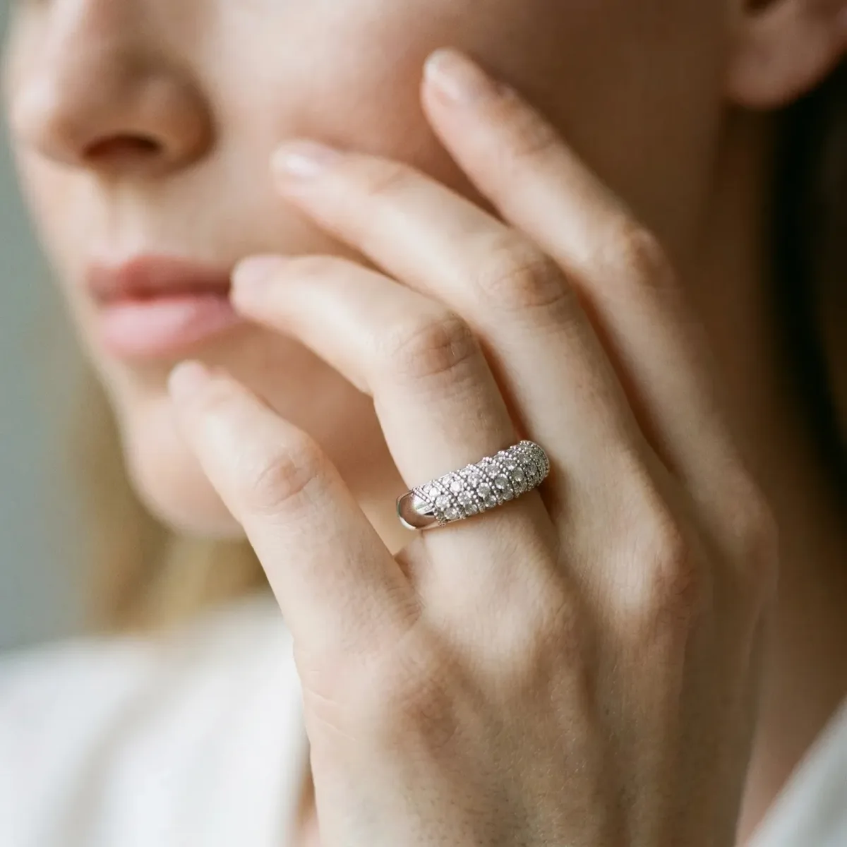 Channel Set Round Diamond Dome Band Platinum