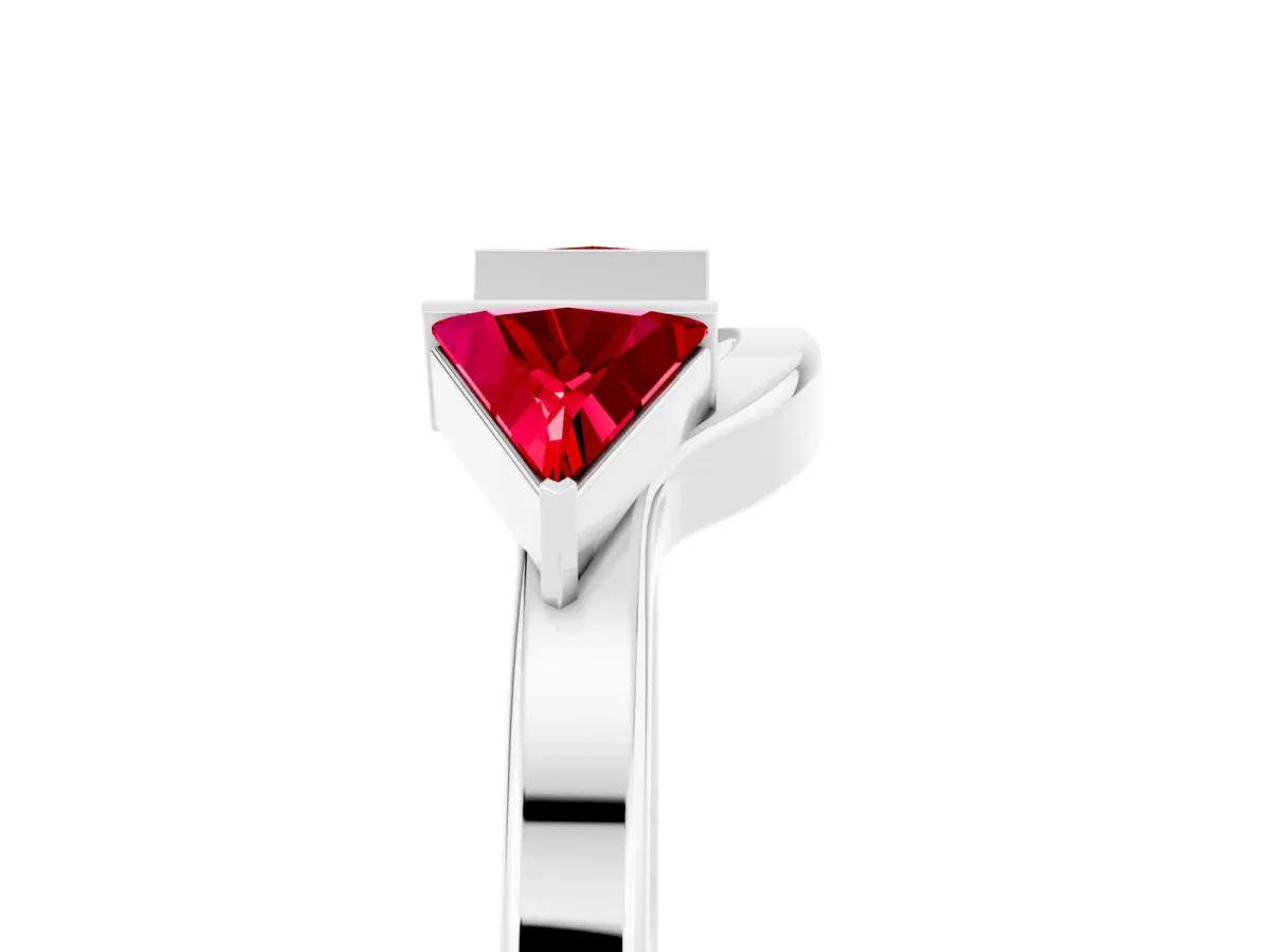 Trillion Ruby Open Band Ring with Bezel Setting Silver