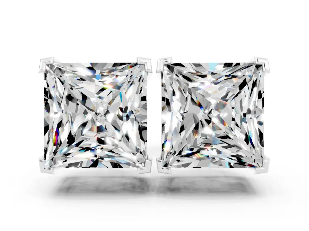 Princess Cut Moissanite Stud Earrings Silver