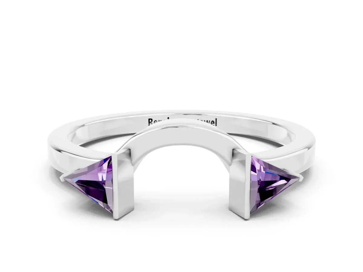 Trillion Amethyst Open Band Ring with Bezel Setting Platinum