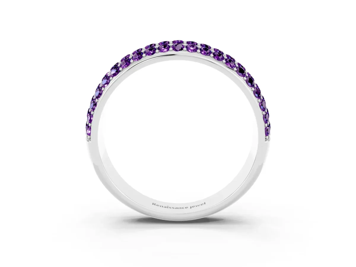Three-Row Round Amethyst Eternity Band with Shared Prong Setting Silver