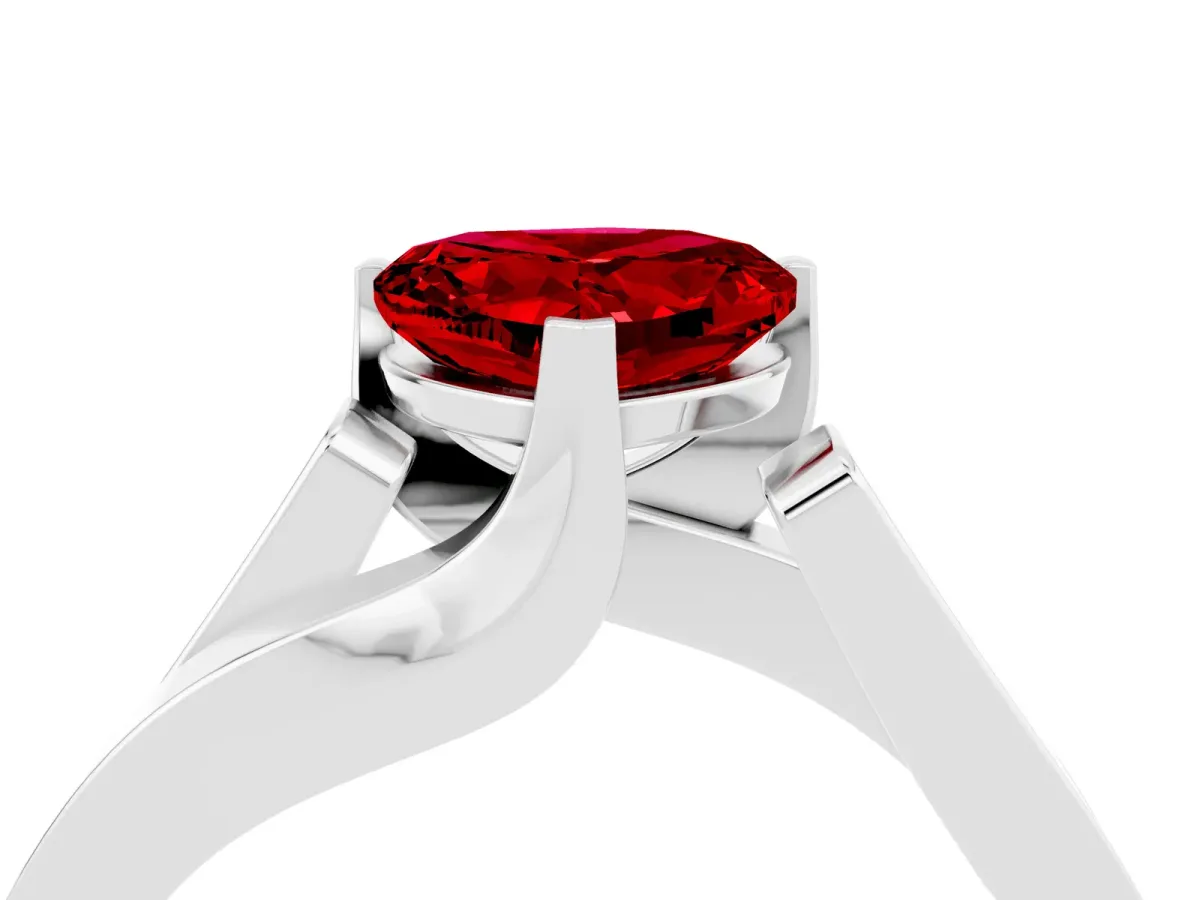 Modern Tension Set Heart Cut Ruby Solitaire Wide Band Ring Silver