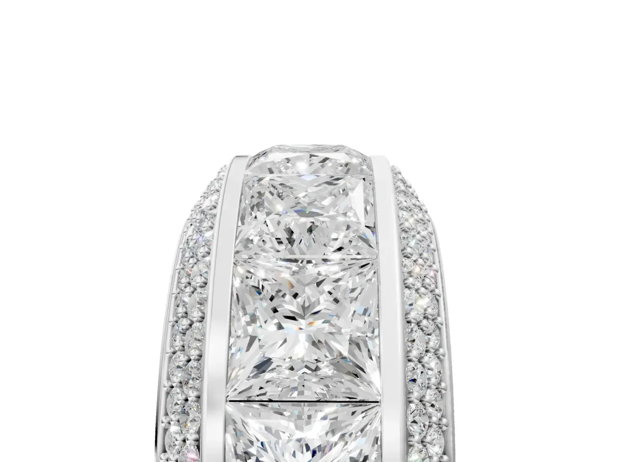 Princess Diamond Pavé Mens Wedding Band with Round Diamond Accents Platinum