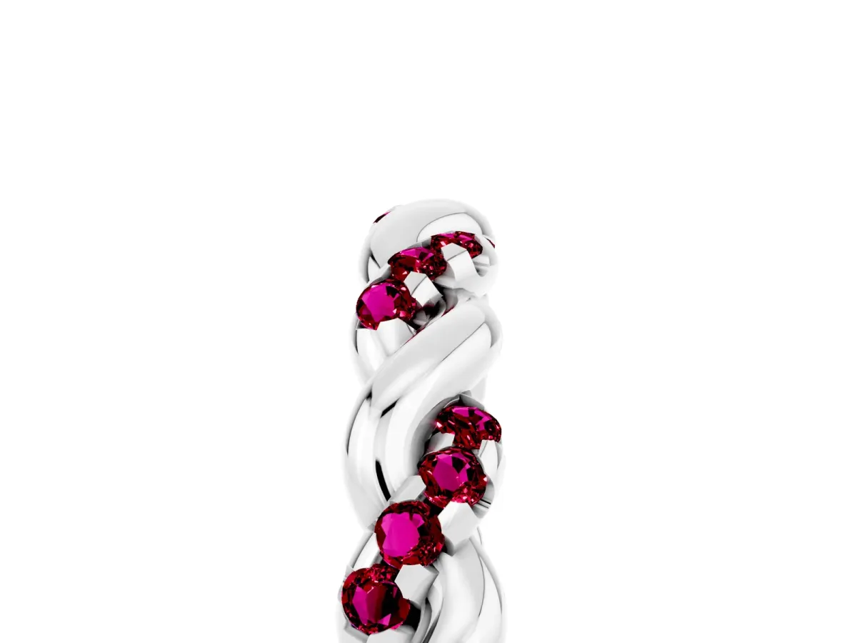 Twisted Pavé Round Garnet Eternity Band Silver