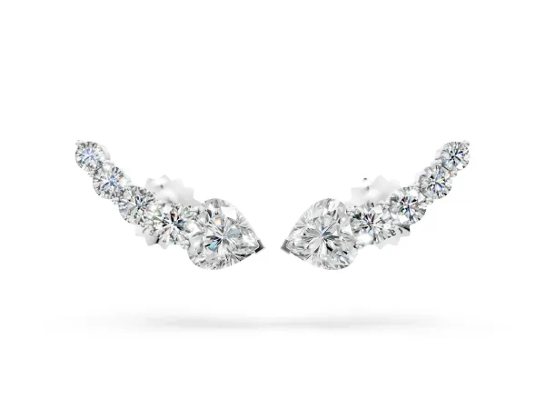 Round and Heart Diamond Petite Ear Climber Earrings Silver