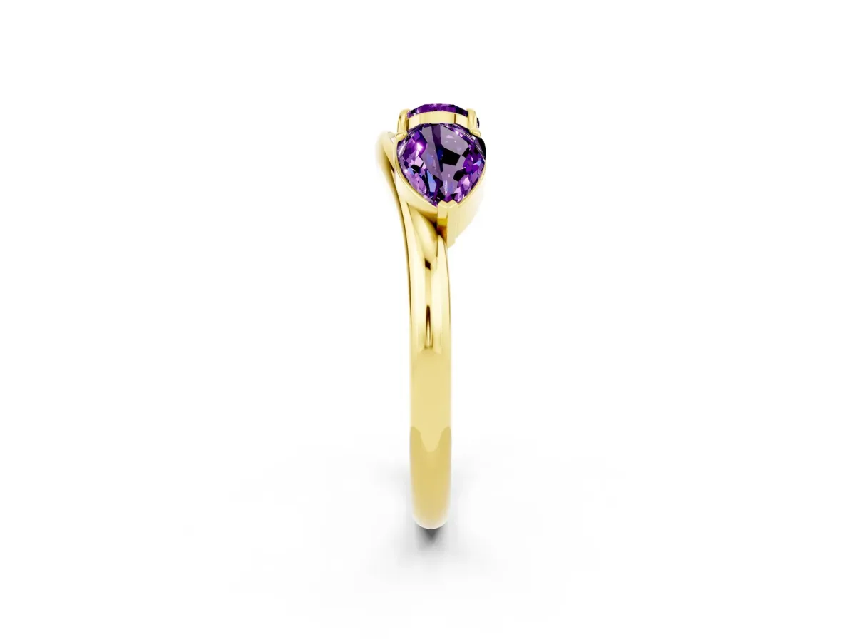 Two-Stone Pear Amethyst Bypass Ring with Prong Setting Yellow gold