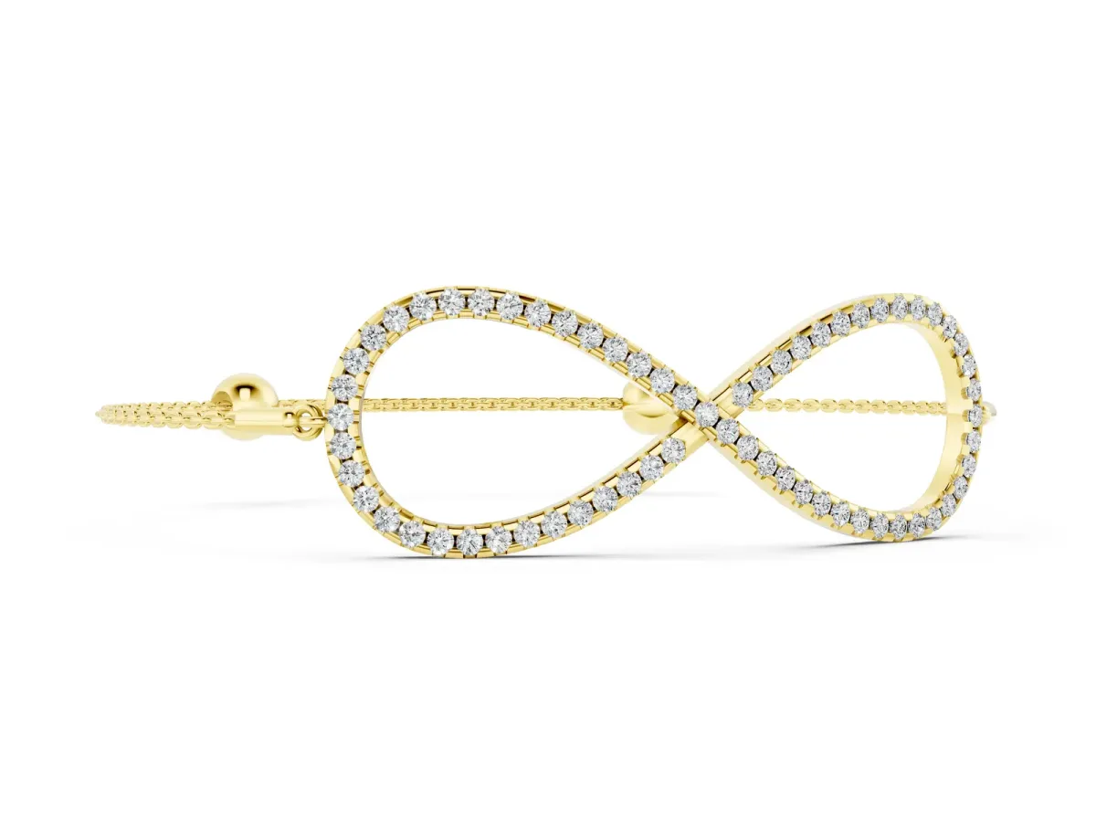 Pavé Round Diamond Infinity Chain Bracelet with Bezel Setting Yellow gold