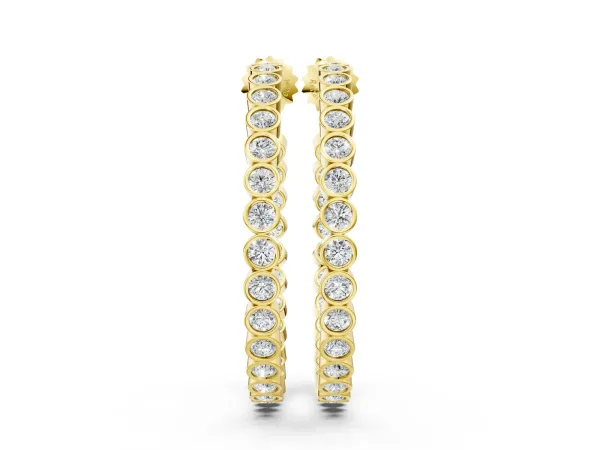 Round Diamond Bezel-Set Inside-Out Large Hoop Earrings Yellow gold