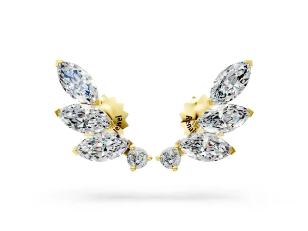 Marquise and Round Diamond Ivy Climber Earrings Yellow gold
