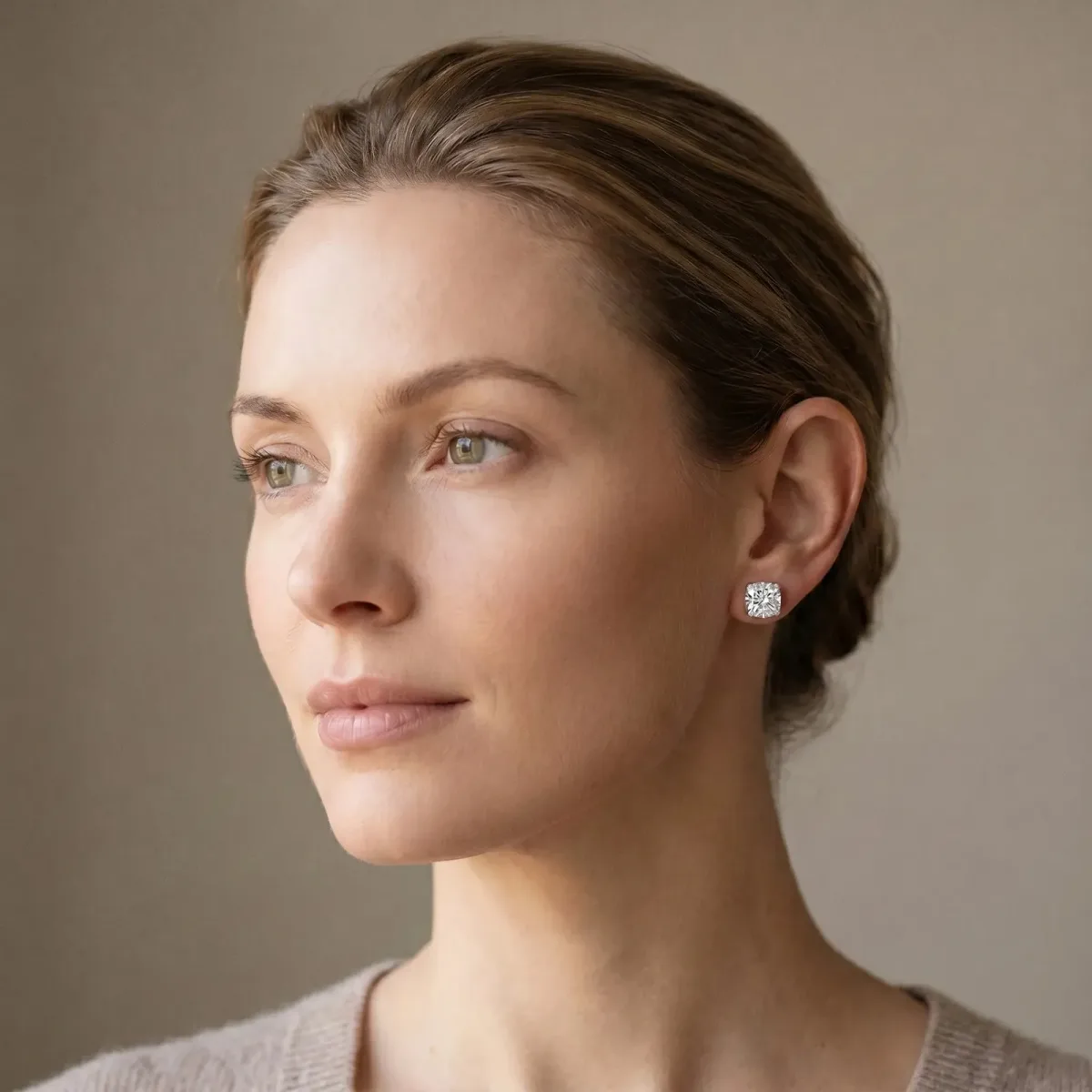 Cushion Cut Diamond Stud Earrings Platinum