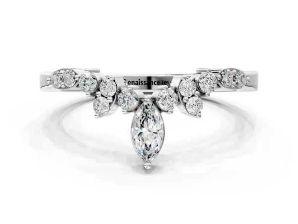 Marquise and Round Diamond Chevron Band with Prong Setting Platinum