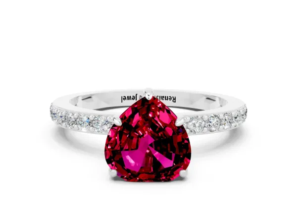 Heart Cut Garnet Solitaire Engagement Ring with Pavé Band and Four-Prong Setting Platinum