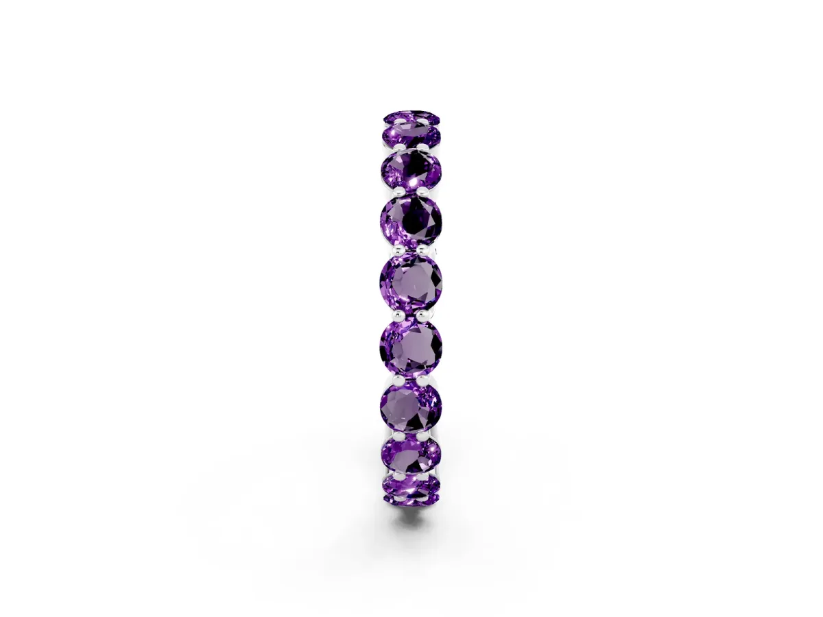 Round Amethyst Eternity Band with U-Prong Setting Silver
