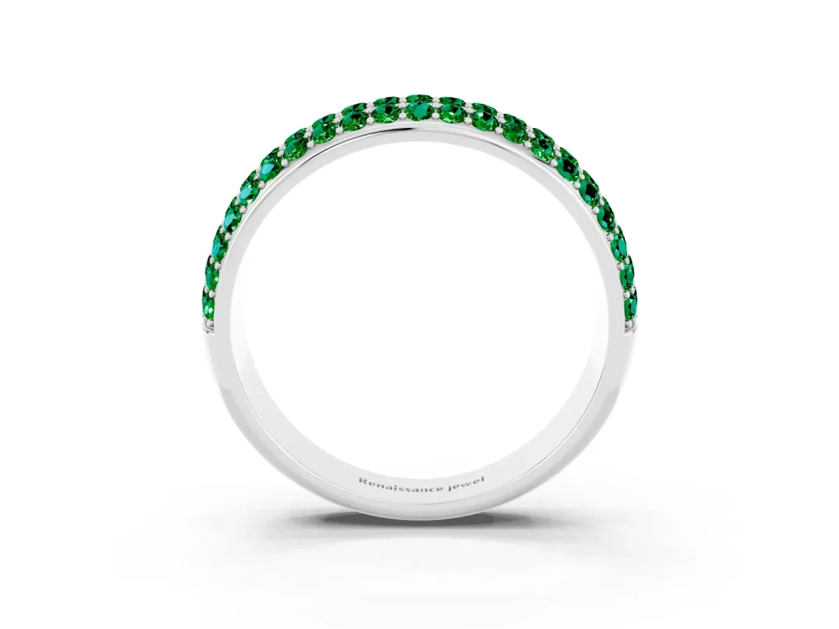 Three-Row Round Emerald Eternity Band with Shared Prong Setting Silver