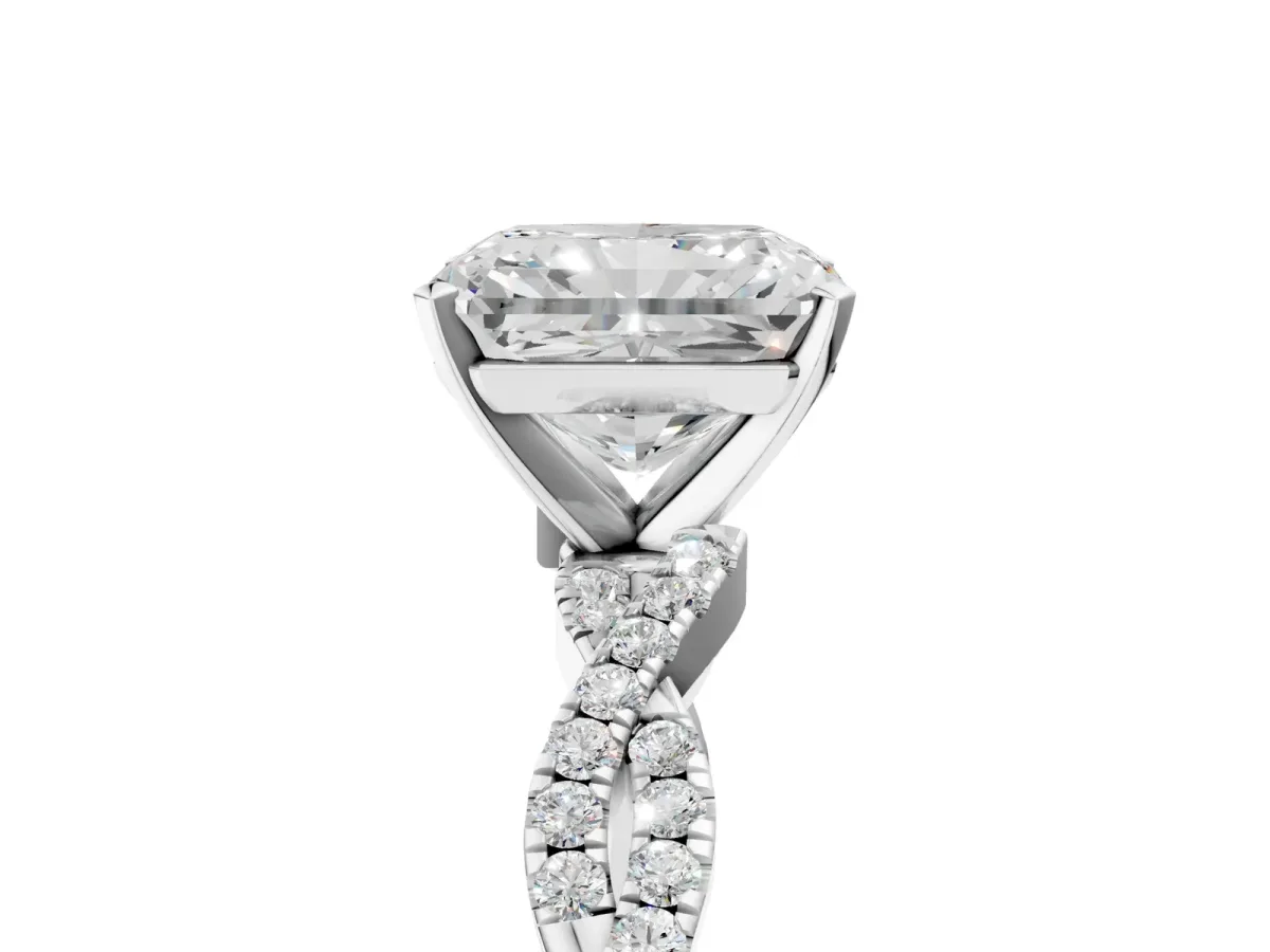 Radiant Cut Solitaire Twisted Pave Band with Four-Prong Setting Platinum
