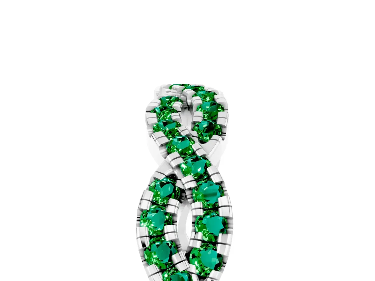Round Emerald Twisted Eternity Band with Pavé and Shared Prong Setting Silver