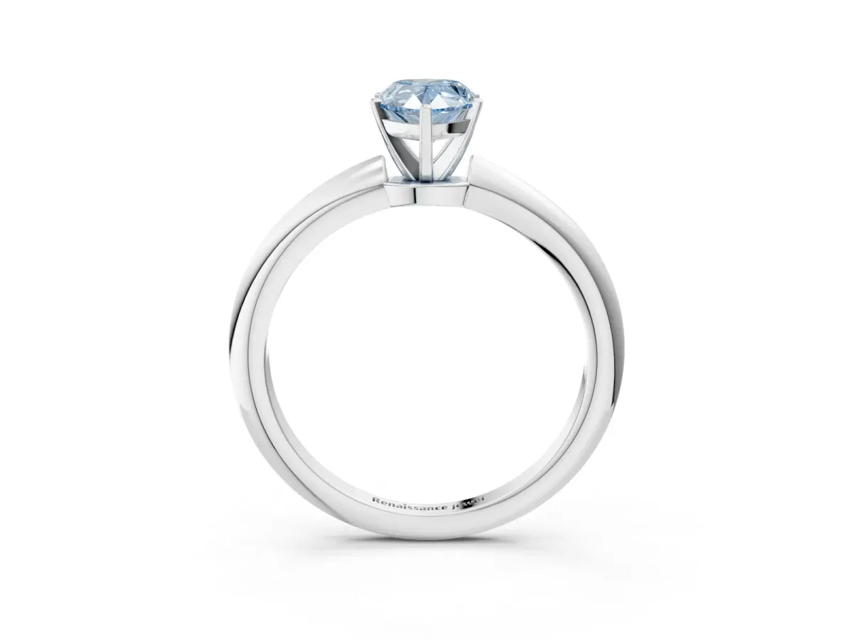 Fancy Blue Pear Cut Diamond Solitaire Ring with Six-Prong Setting and Classic Band Silver