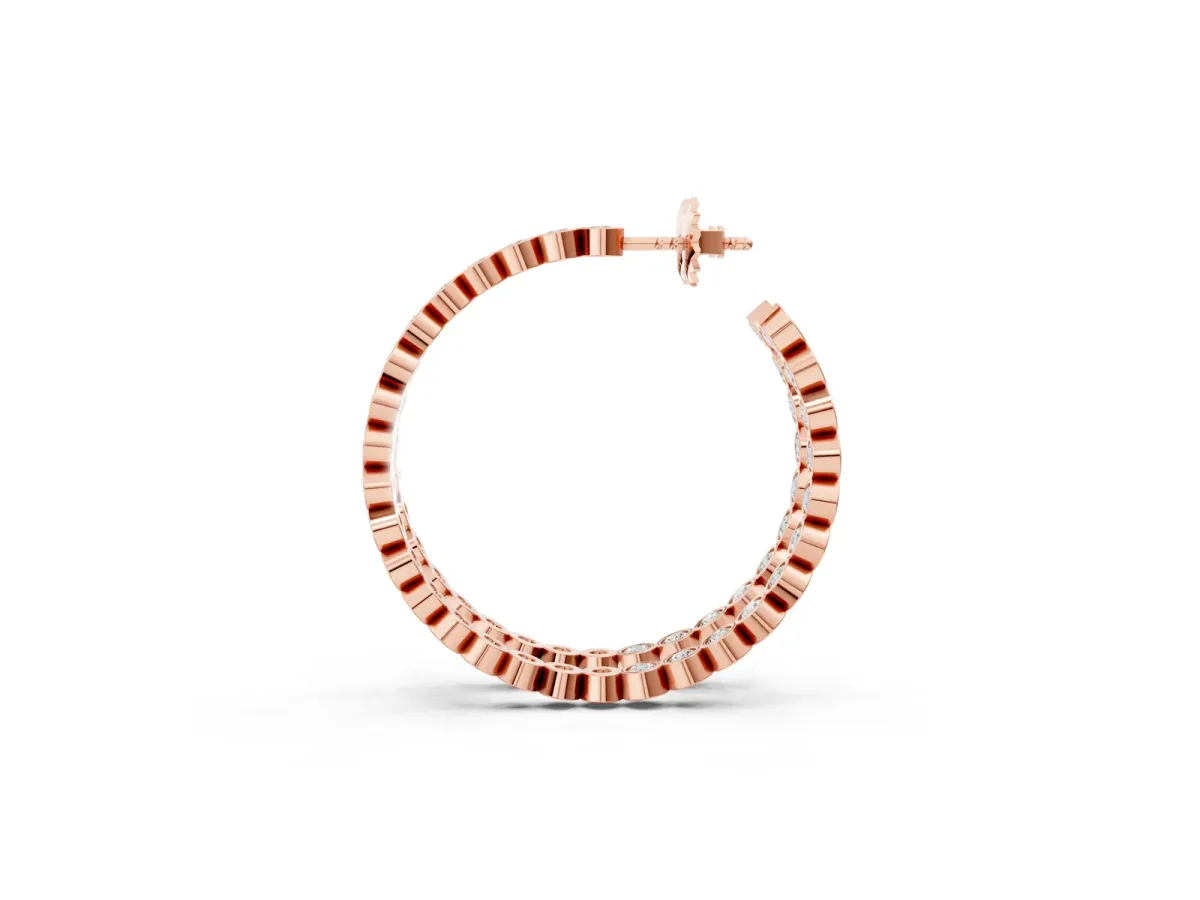 Round Diamond Bezel-Set Inside-Out Large Hoop Earrings Rose gold