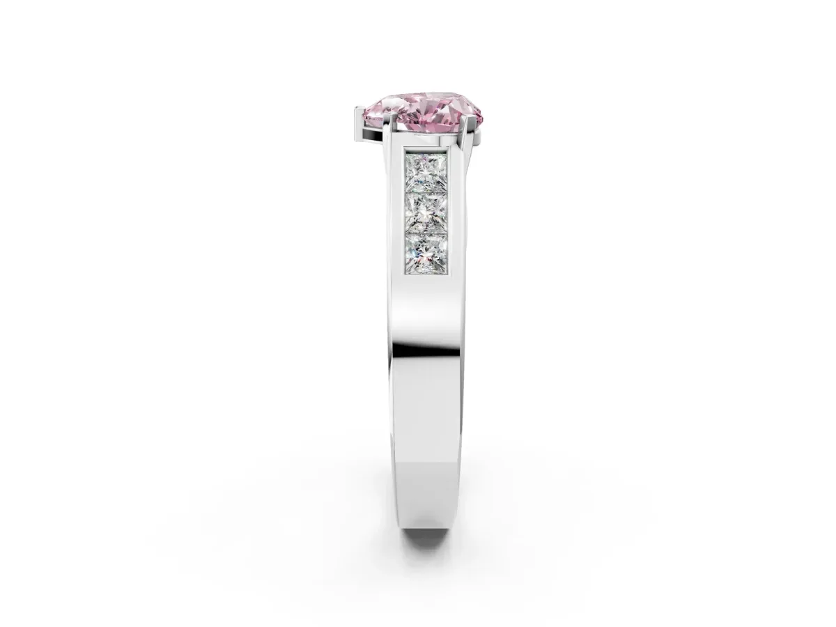 Fancy Pink Heart Cut Cut Channel Set Solitaire Ring with Four-Prong Setting Silver
