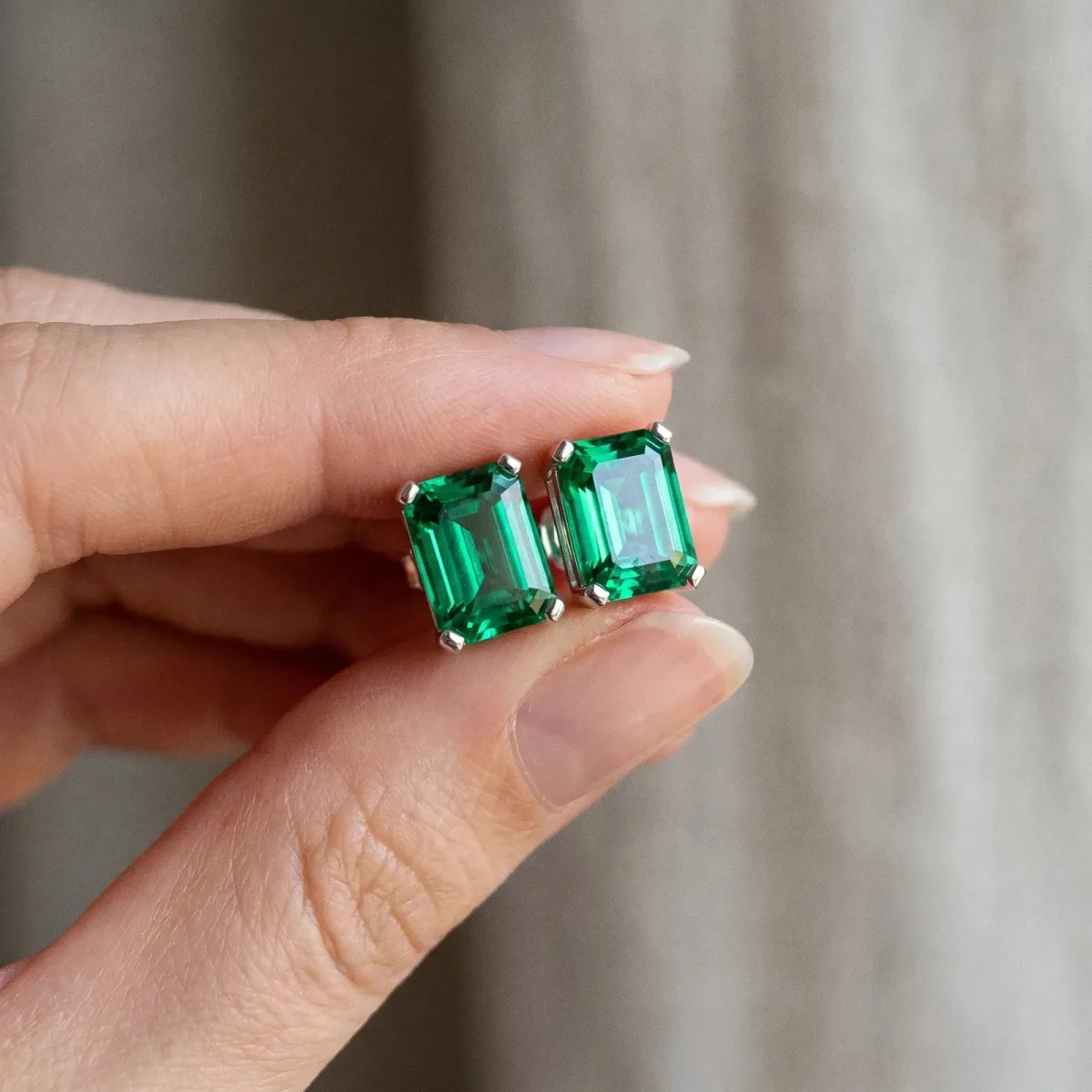 Emerald Cut Emerald Stud Earrings Platinum