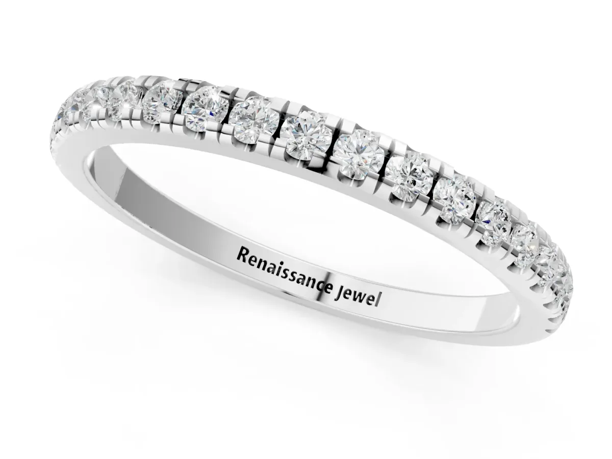 Pavé Round Diamond Half Eternity Band with Shared Prong Setting Platinum