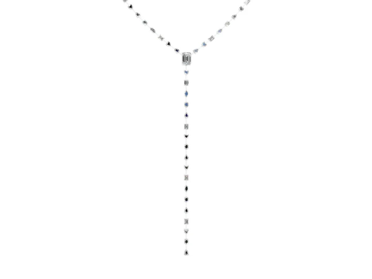 Mixed Shape Diamond Lariat Necklace with Station Accents Silver