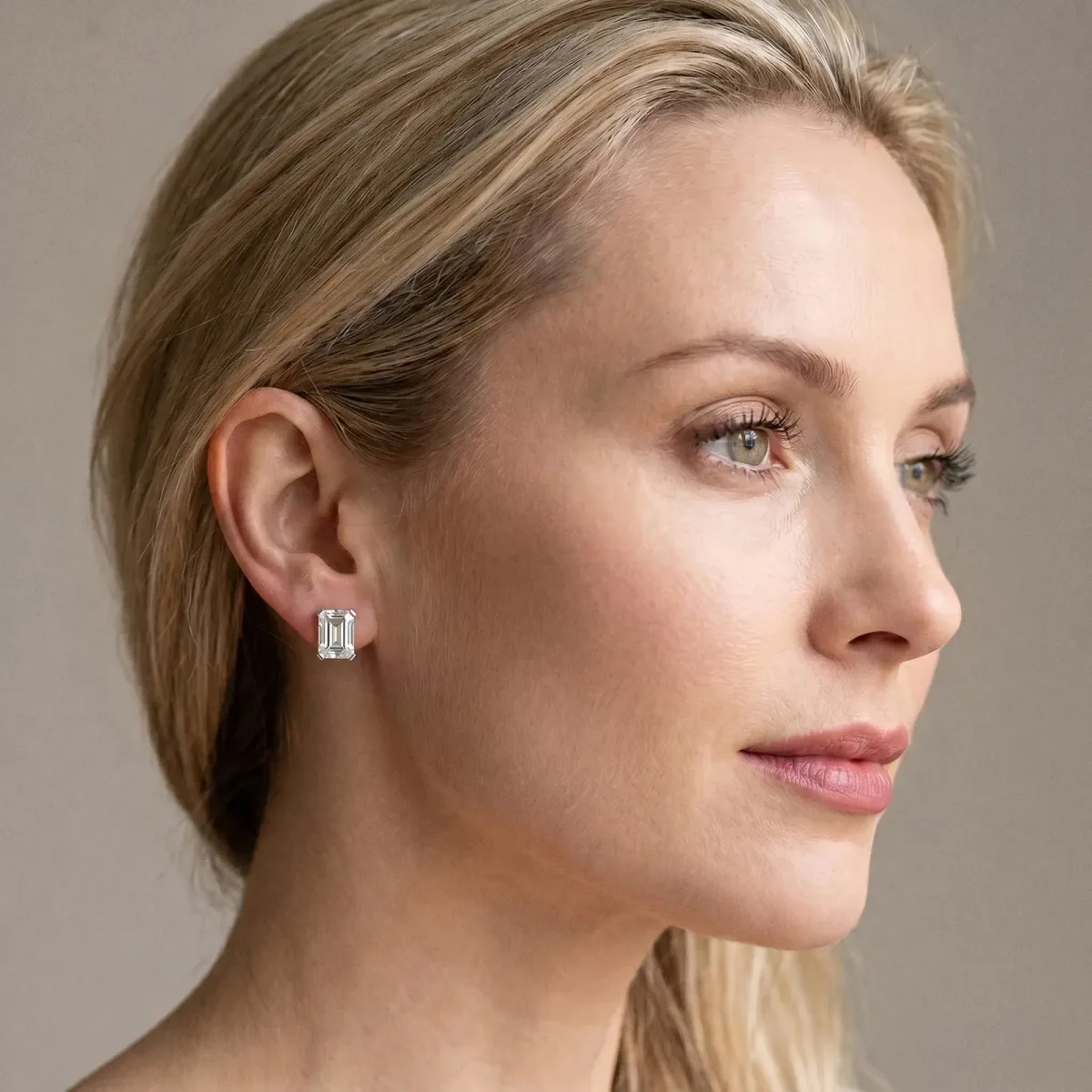 Emerald Cut Diamond Stud Earrings White gold