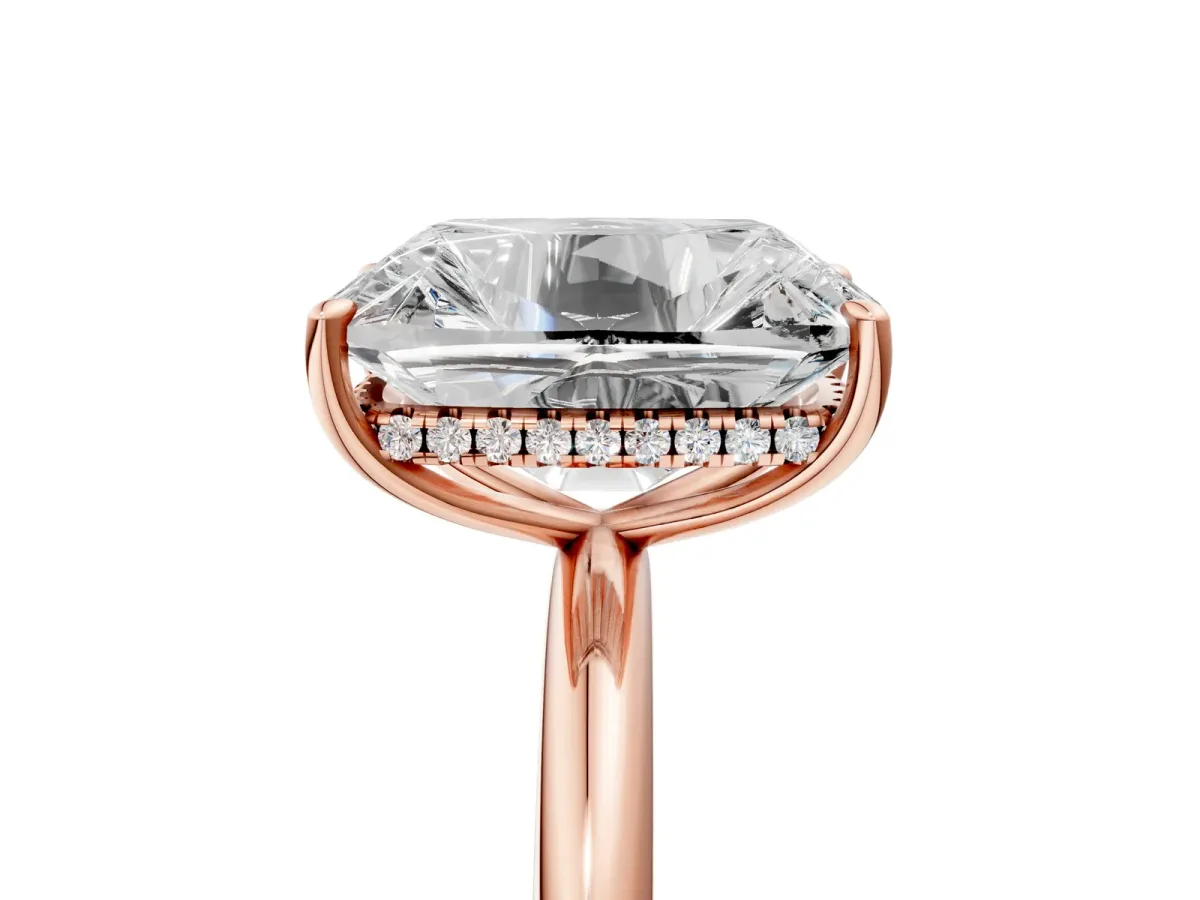 Old Mine Elongated Cushion Diamond Classic Band Four Prong Solitaire Ring Rose gold